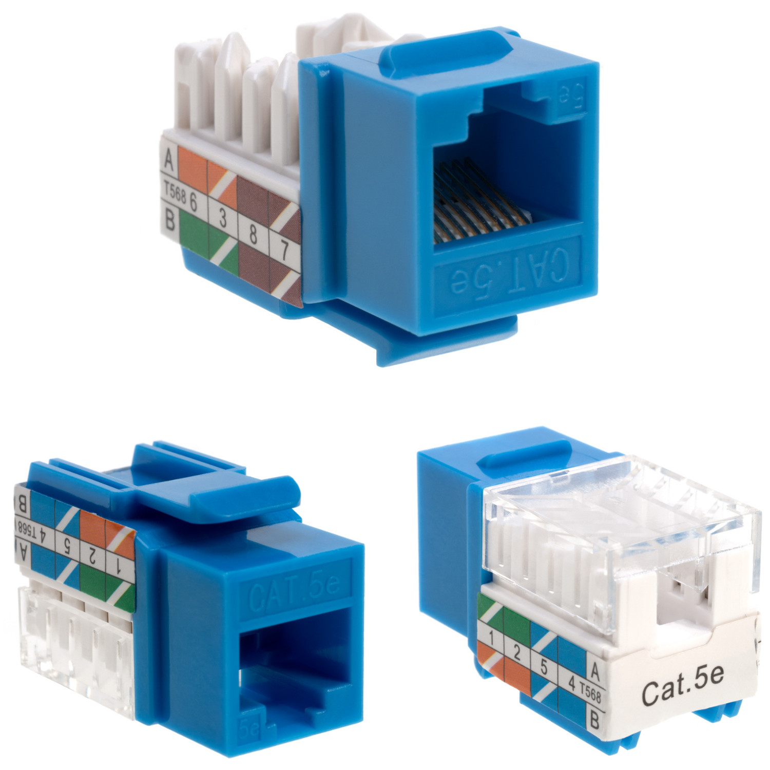 10 pack Cat5e 45° Angled Keystone Jack Blue Network Ethernet RJ45 110 Punchdown