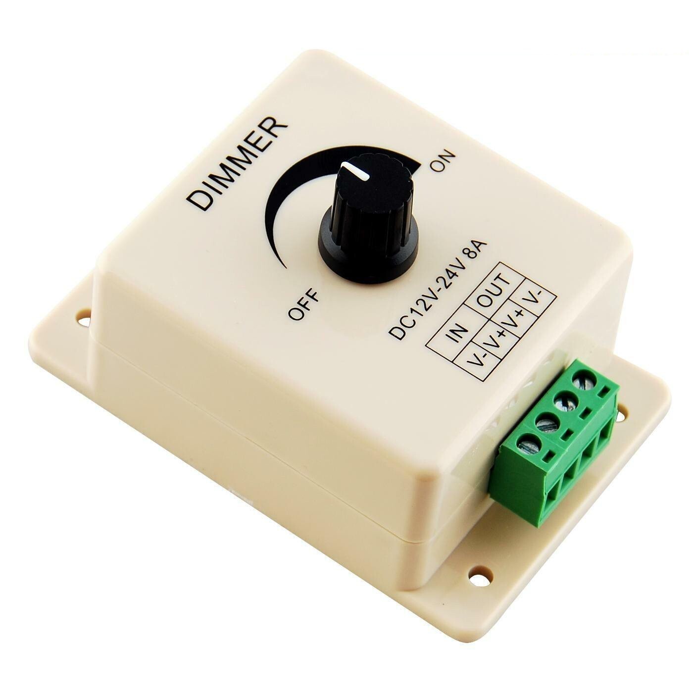 Manual LED Dimmer Controller for LED Strip Lights 12V-24V 8A with Terminals