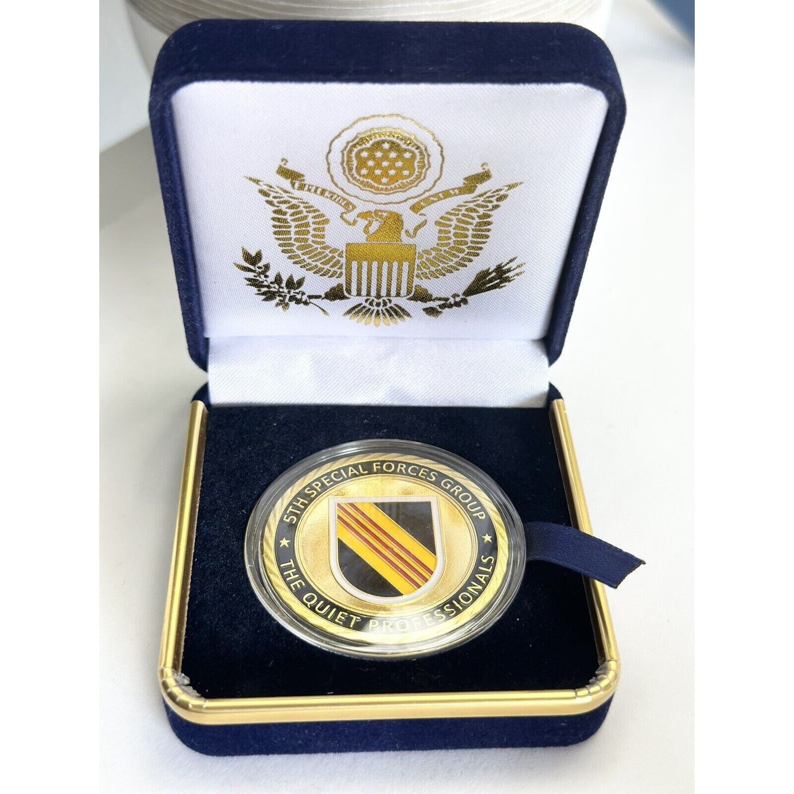 5TH GROUP Challenge Coin ARMY AIRBORNE SPECIAL FORCES With Velvet Case
