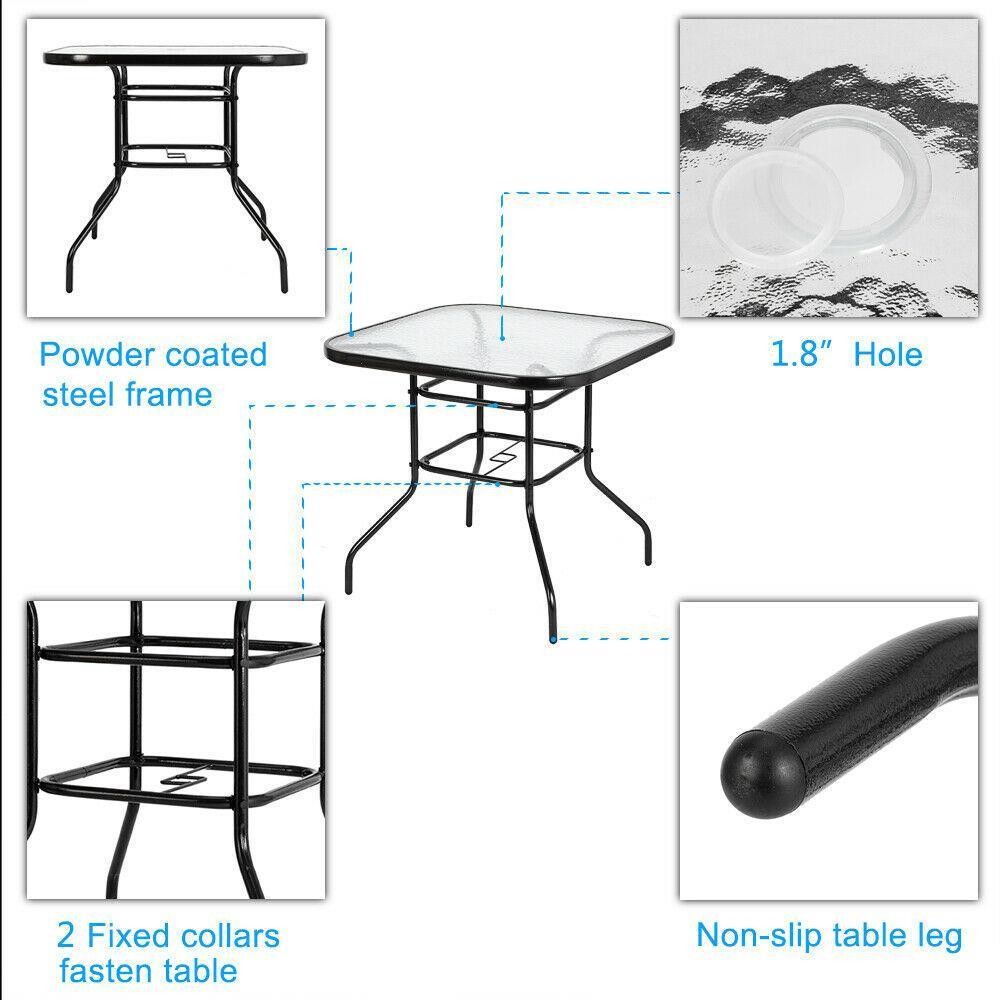 Dark Chocolate Outdoor Dining Table Square Glass Table for Garden Pool Side Deck