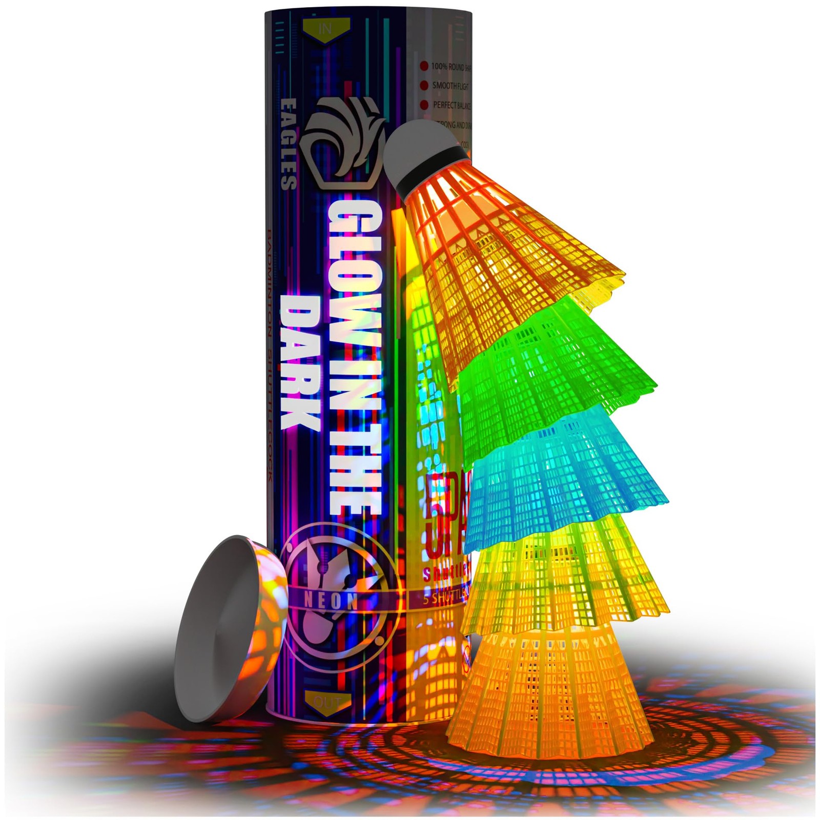 EAGLES LED Badminton Shuttlecocks - 5 Pack Lighting Birdies, Standard Glow