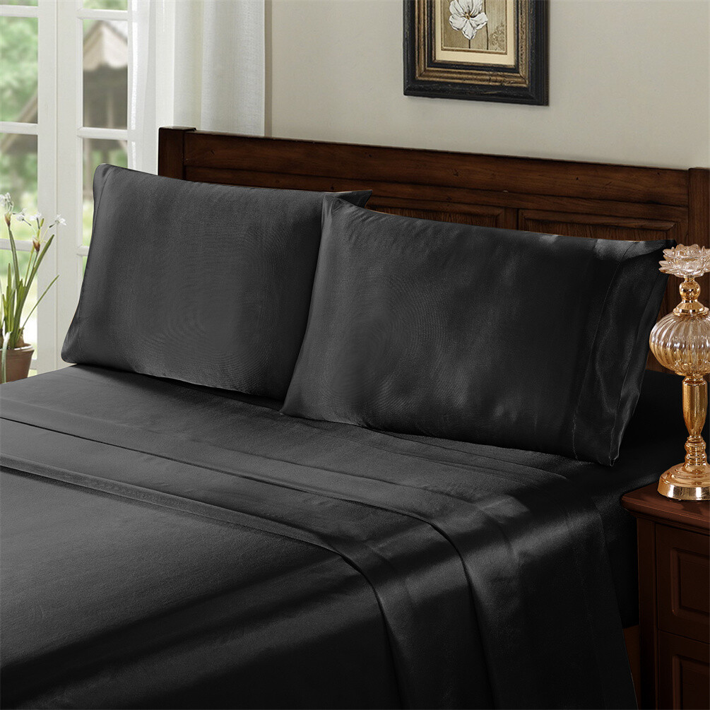 Serenta Luxury Super Soft & Silky 4PC Satin Sheet Set Solid Color Deep Pocket