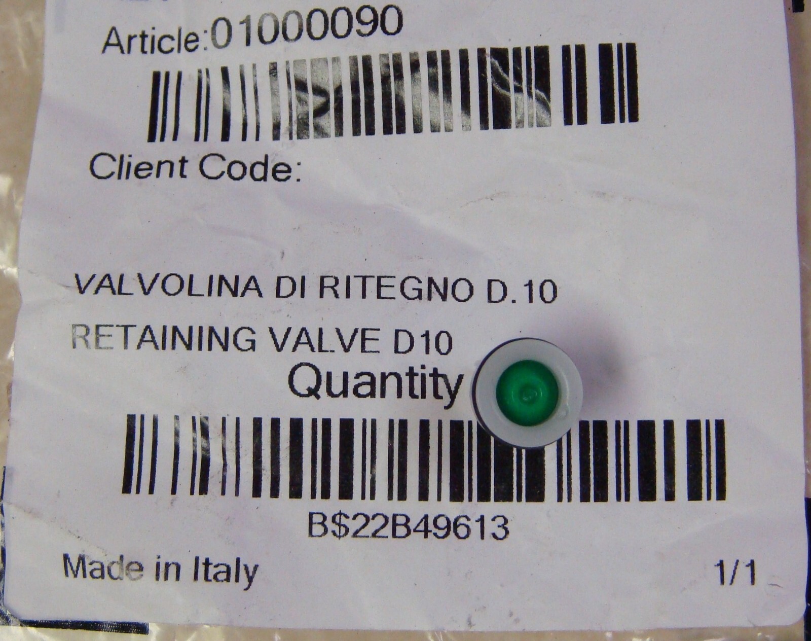 New Genuine Simonelli Non-Return Retention Retaining Valve D10 01000090