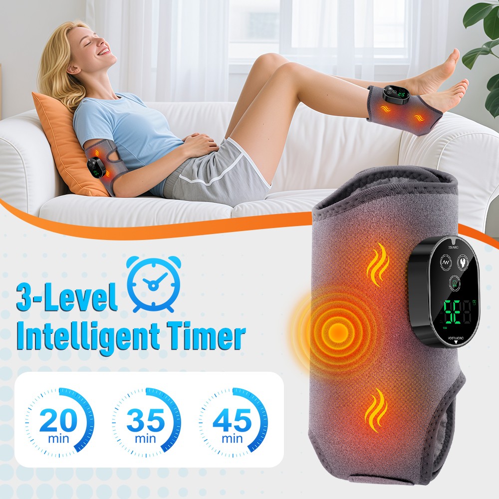 2x Red Light Therapy Ankle Massager Pain Relief 6Heating 3 Vibration Modes/Timer