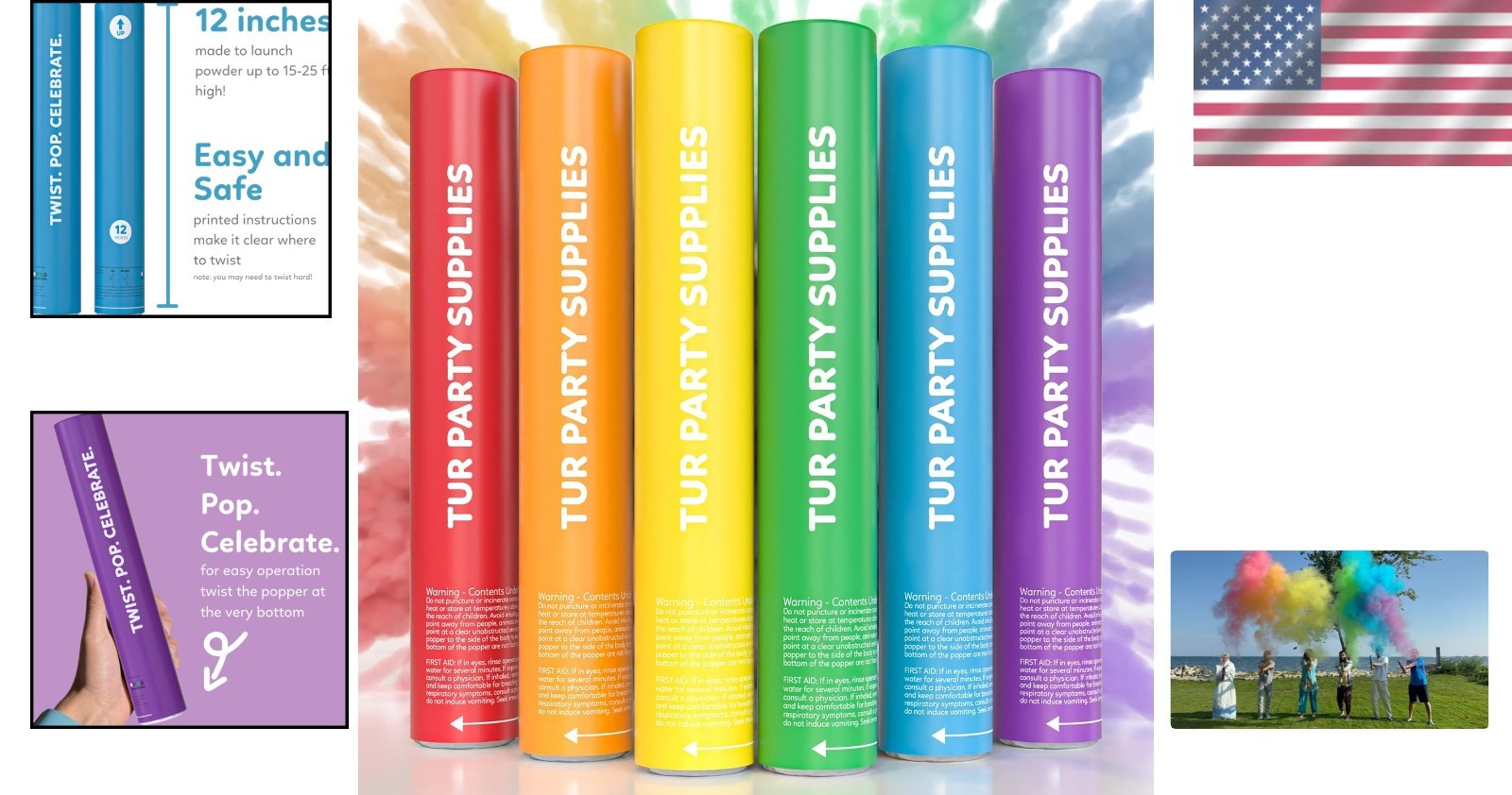 Colorful Biodegradable Powder Cannons 6 Pack