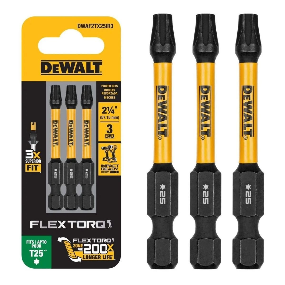 Flextorq 3 Piece Torque Bit Set 2.25in Bits T25 25IN Torque Bits Set