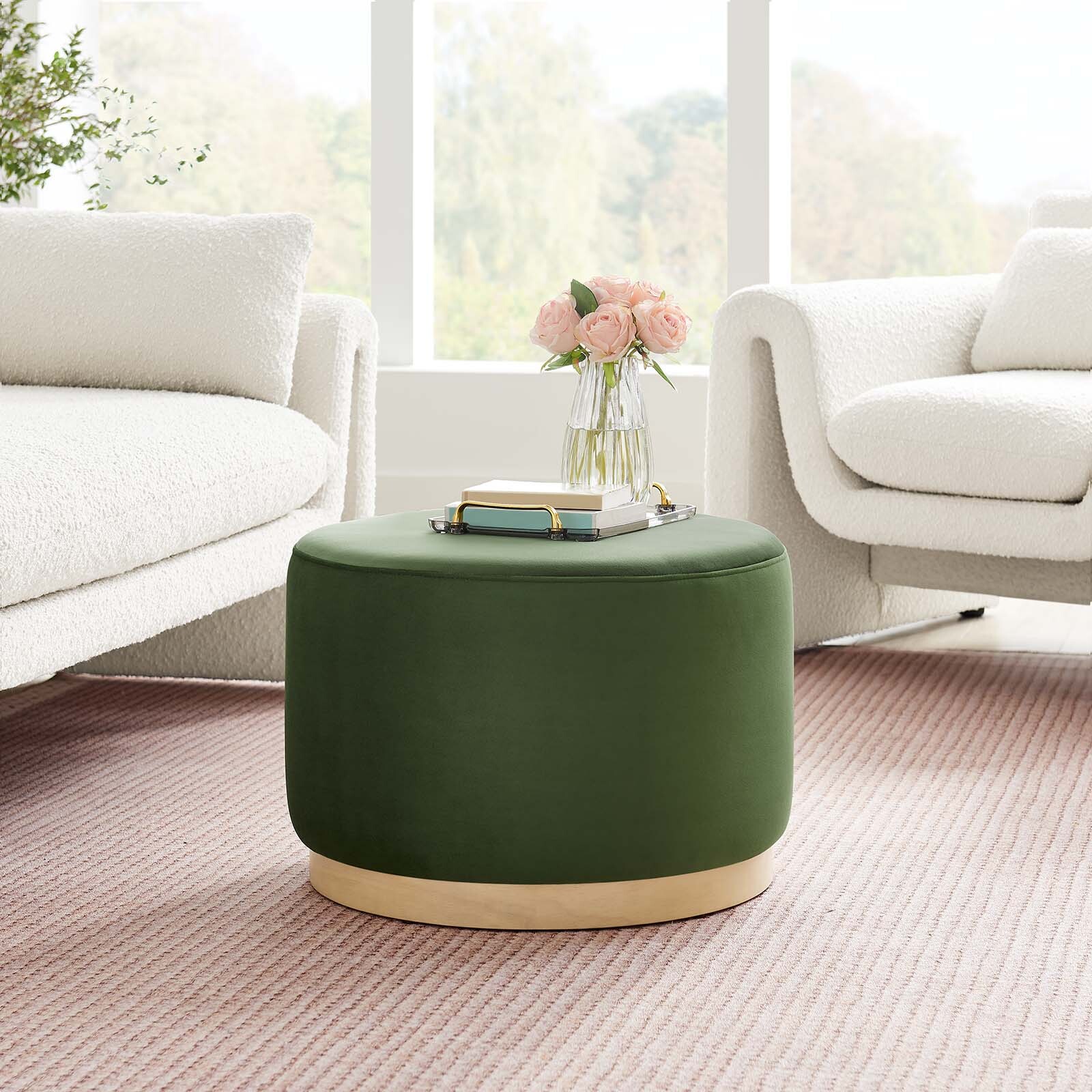 Modway Large 23" Round Performance Velvet Upholstered Ottoman