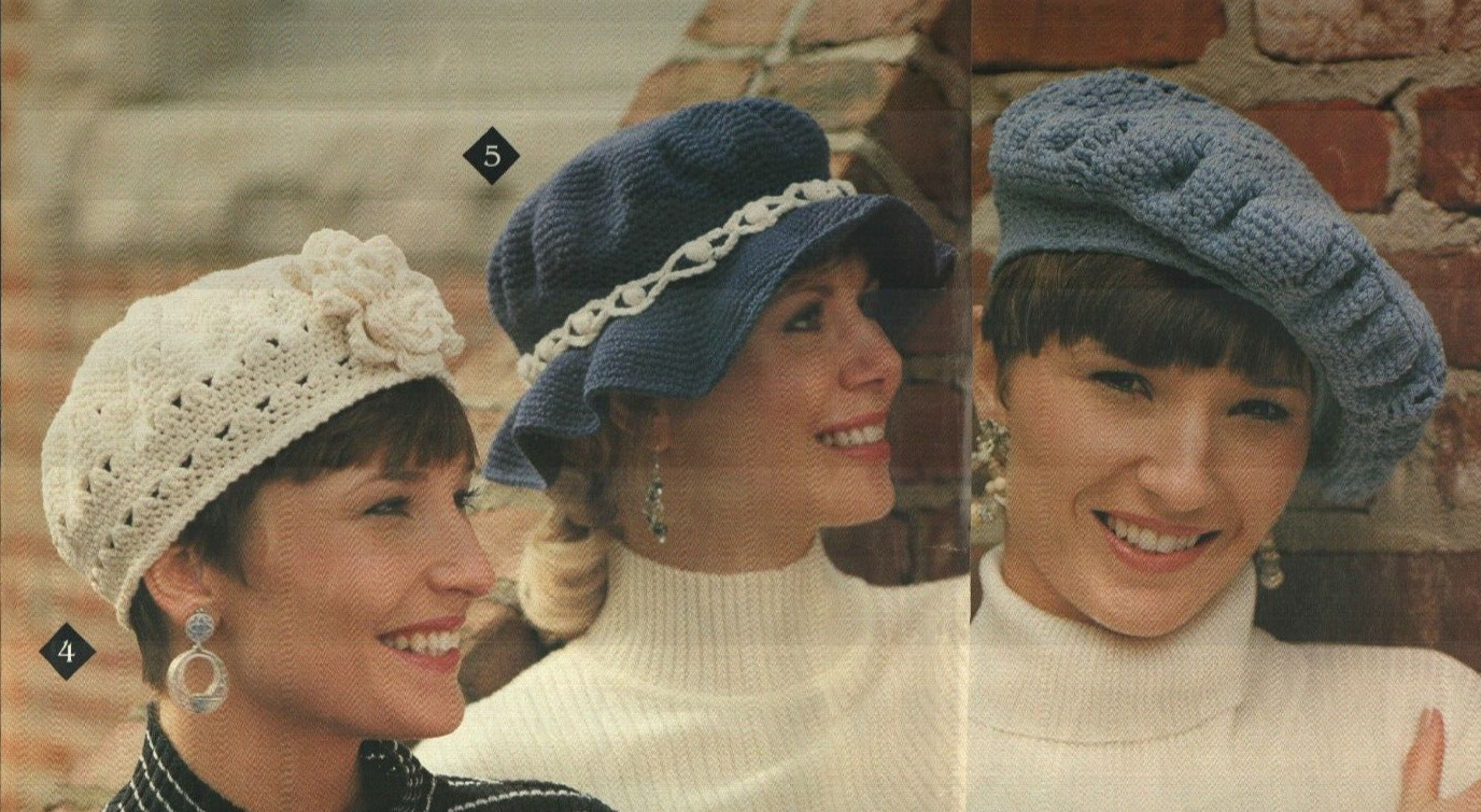 3 HATS FLOWER CAP FLOPPY HAT DENIM TAM WOMEN'S CROCHET PATTERN INSTRUCTIONS