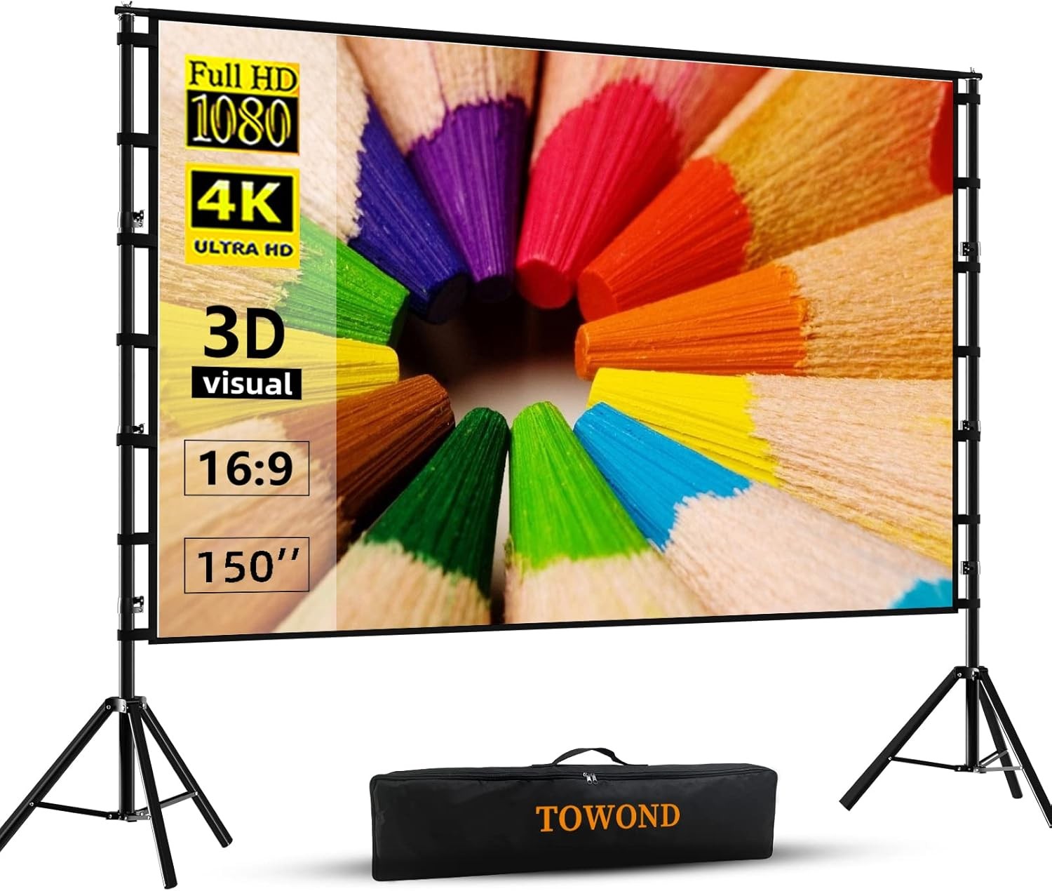 TOWOND Projector Screen and Stand, 150 inch Indoor Outdoor Projection...