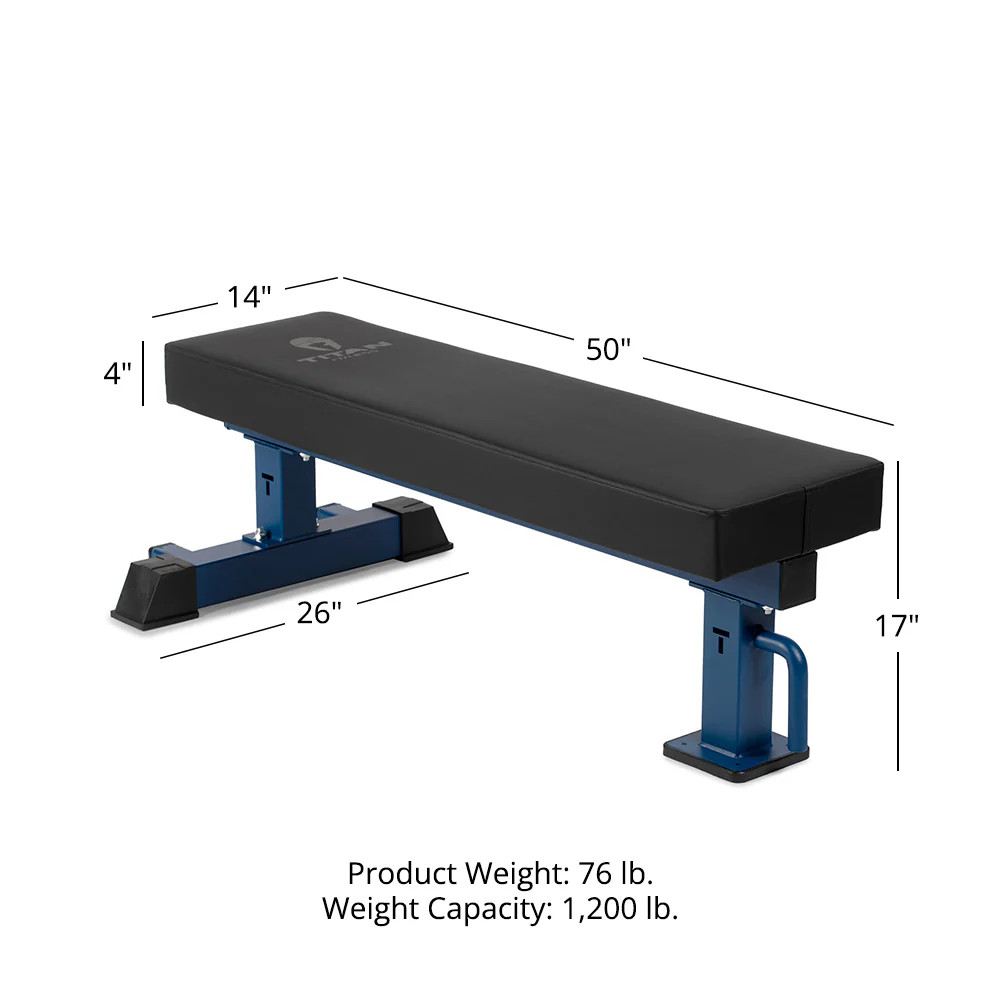 Titan Fitness TITAN Series Single Post Flat Bench, Rated 1,200 LB, Navy Finish