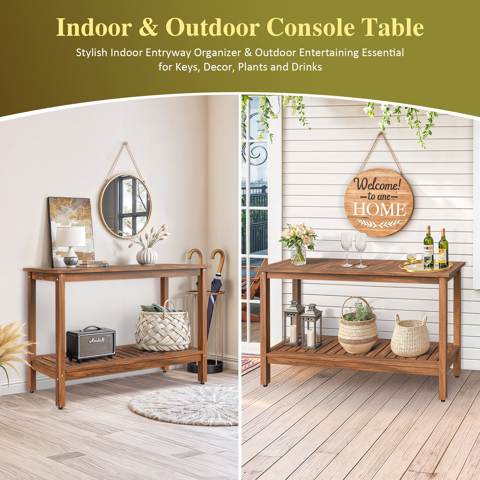 48in Console Table In/Outdoor Multifunctional Buffet Bar Storage Organizer