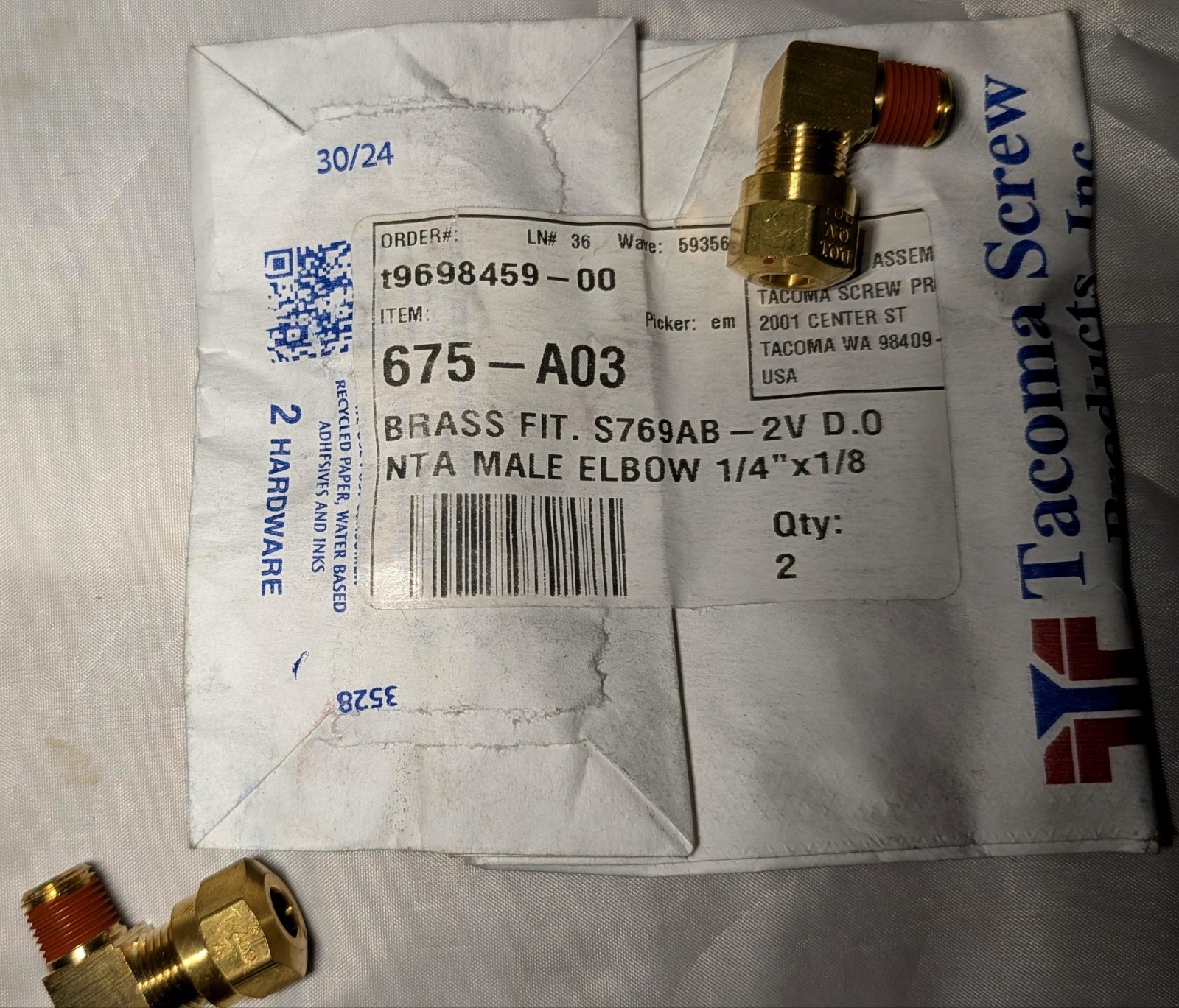 2 Tacoma Screw 675-A03 1/4 Tube x 1/8 NPT DOT Air Brake 90° Male Elbows