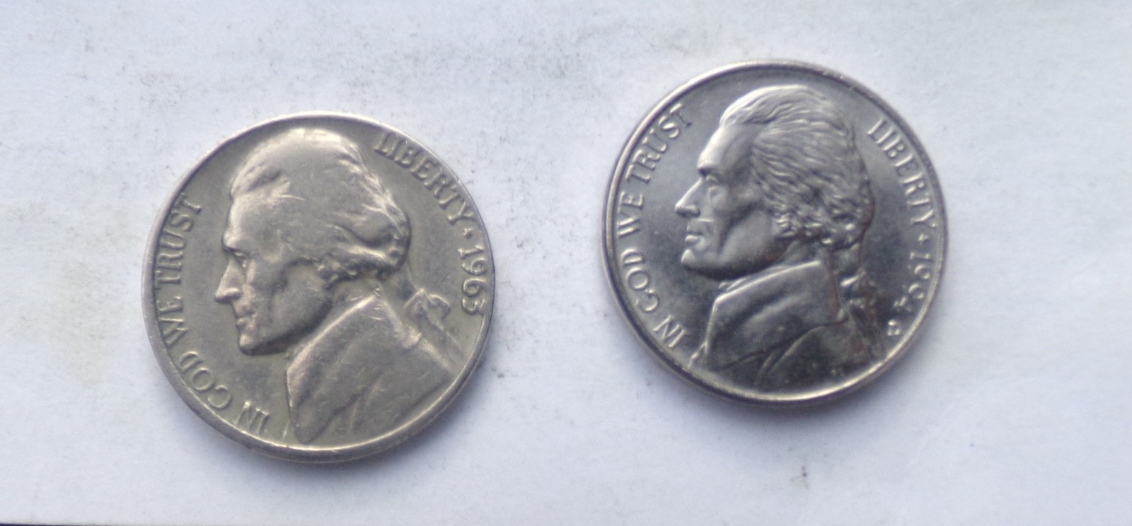 (2) TTL 1994D &1963D JEFFERSON NICKELS WITH ERRORS DIE BREAK  94 REV  & RPM ON D