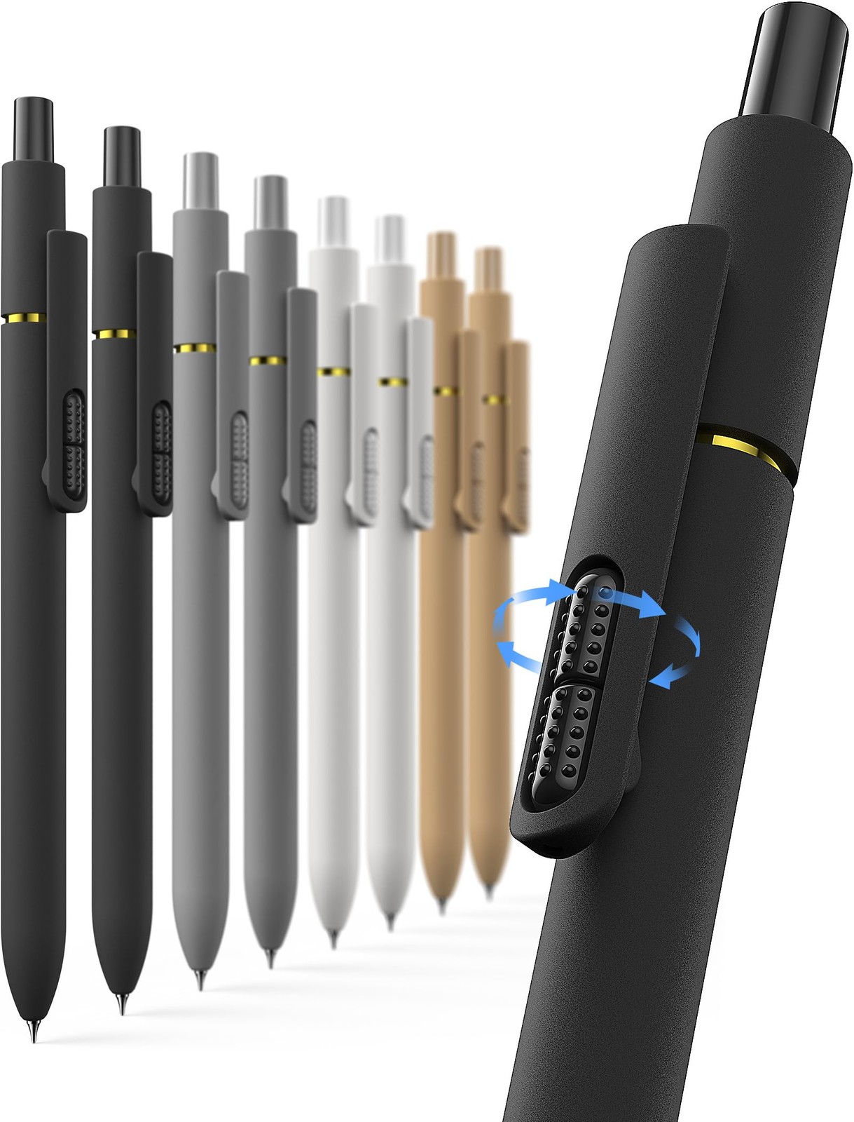 Hiacry 8 Pcs Gel Pens - 0.7mm Fine Point Smooth Writing Black Ink, Quick-Dry Lon