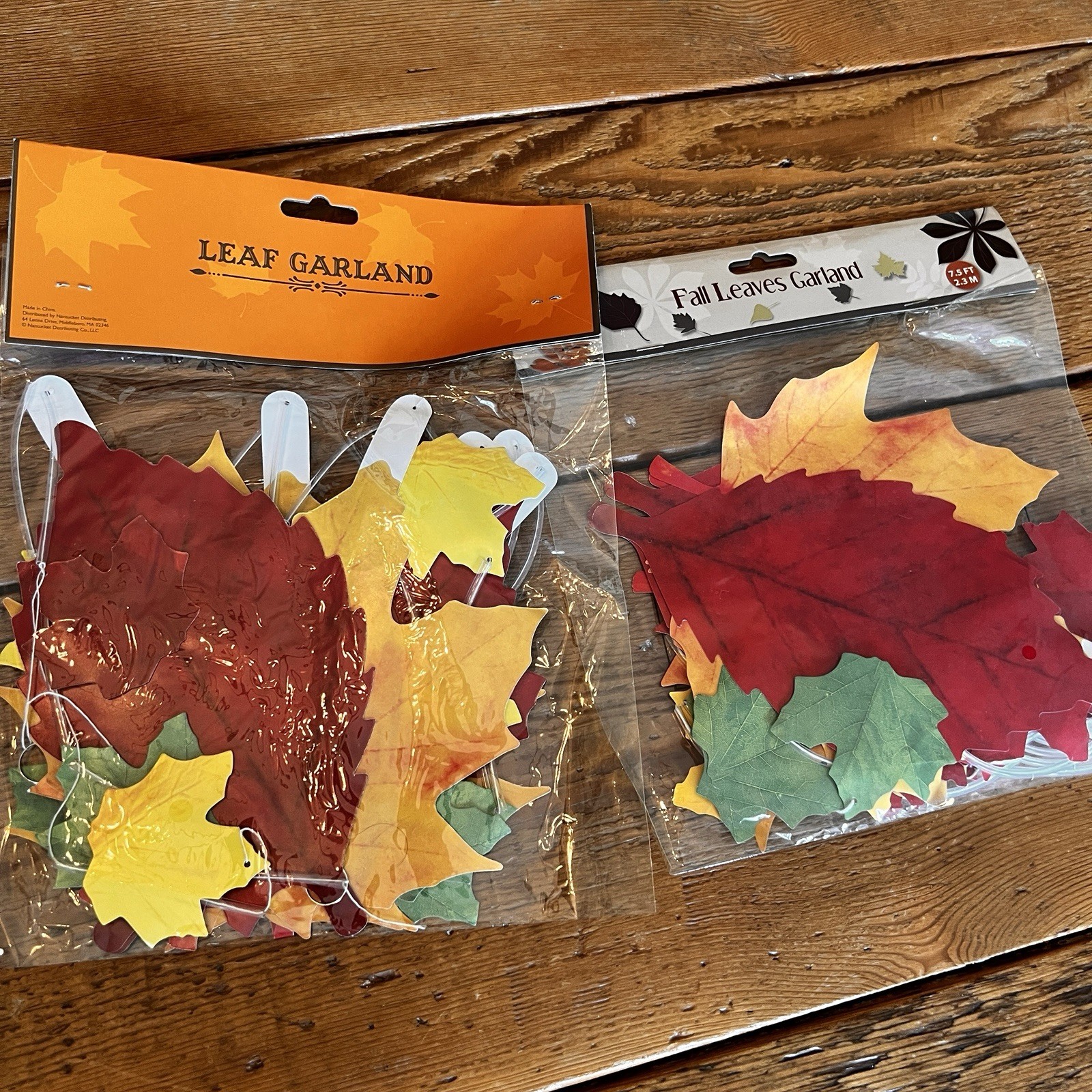2 FALL LEAVES GARLAND/HAND CUT OUTS Pkgs 7.5 Ft @Total 15 Feet Thanksgiving