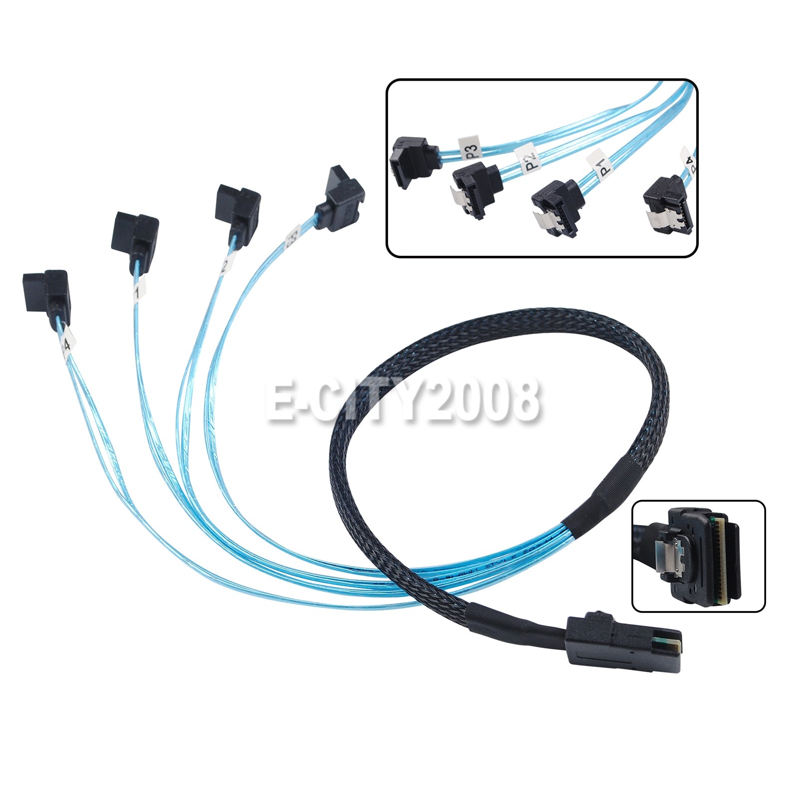 Mini SAS to 90° 4 SATA SFF-8087 Multi-Lane Forward Breakout Splitter Cable