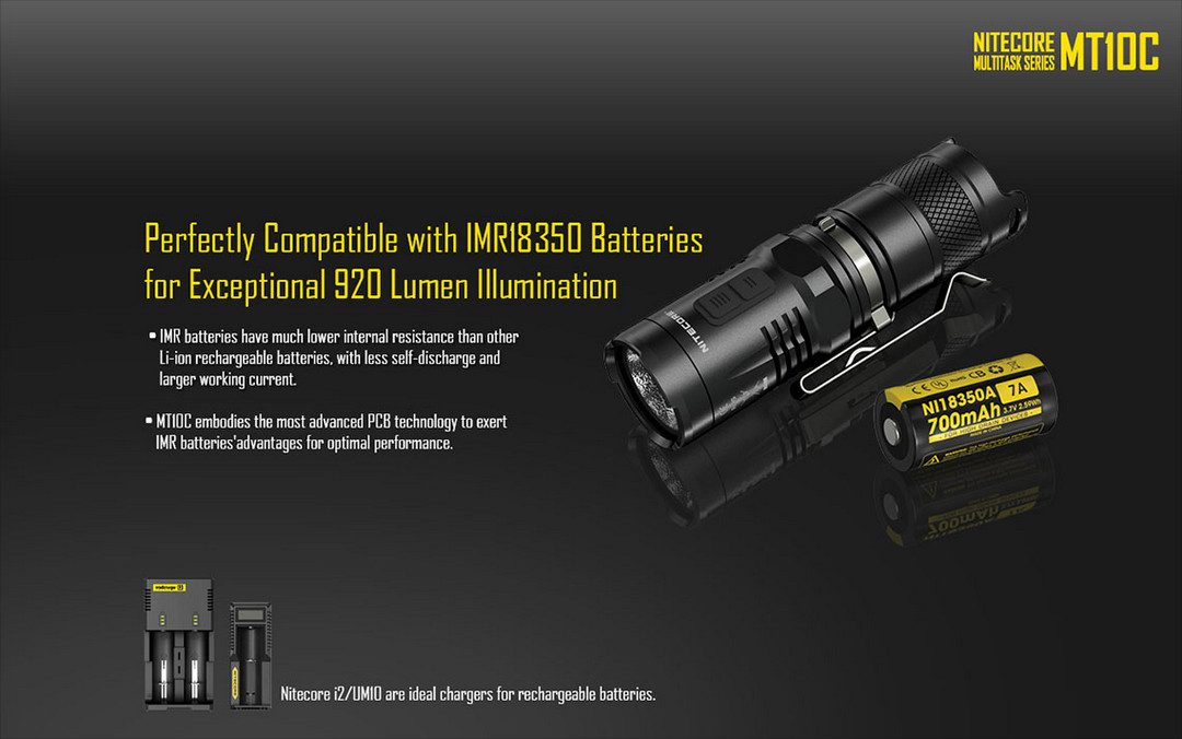 NITECORE MT10C 920lm Tactical Red & White Flashlight with Rechargeable Battery