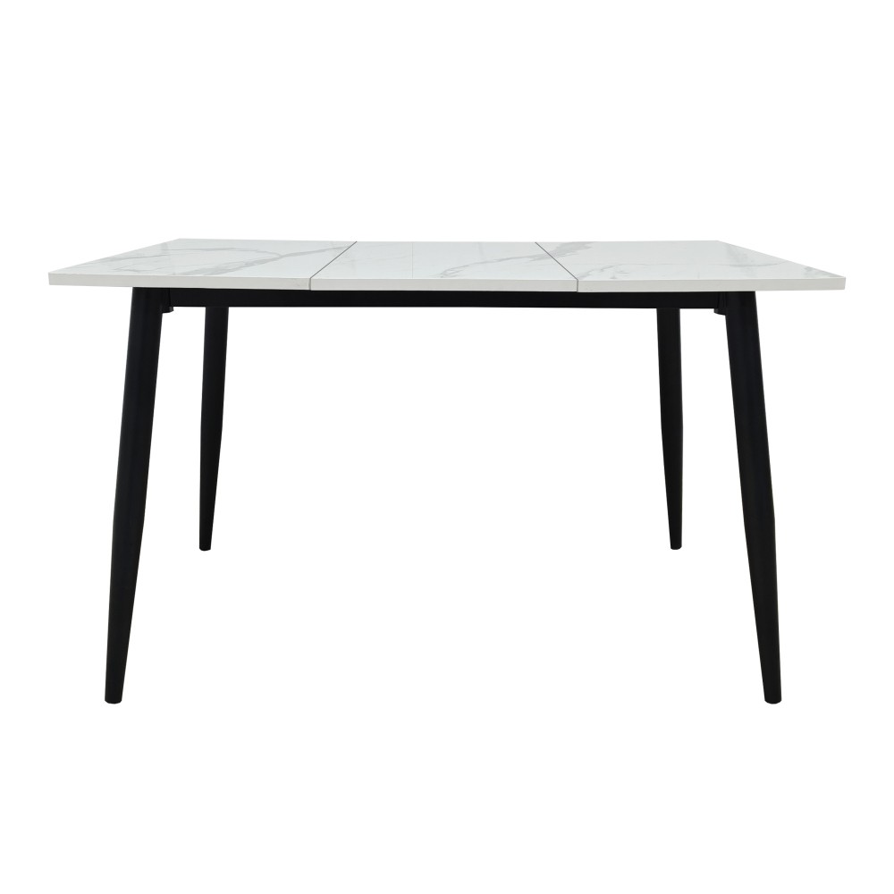 Rectangular Dining Table for 4 w/ Metal Frame, Wood Top, White, Easy Assembly