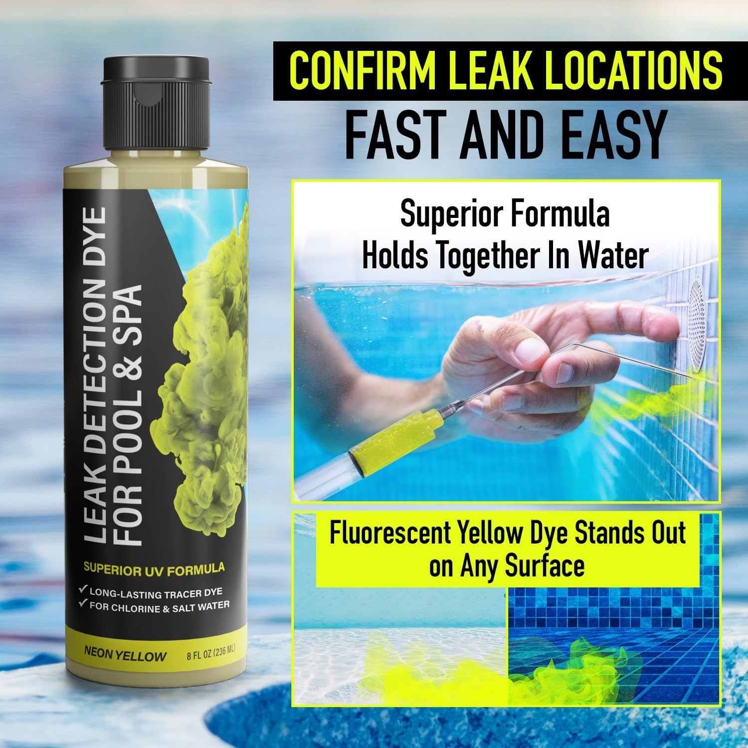 Pool Leak Detection Dye Kit - with 2 Precision Applicators - Made in USA - Super