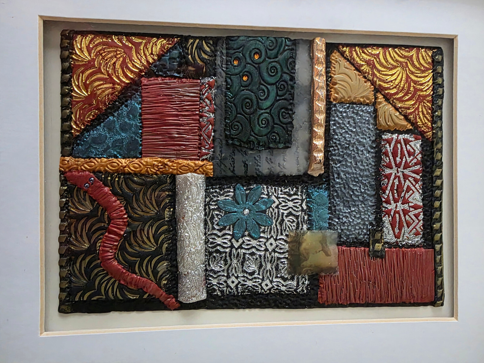 Textured Patchwork Art... Mixed Media Mosaic (Framed)