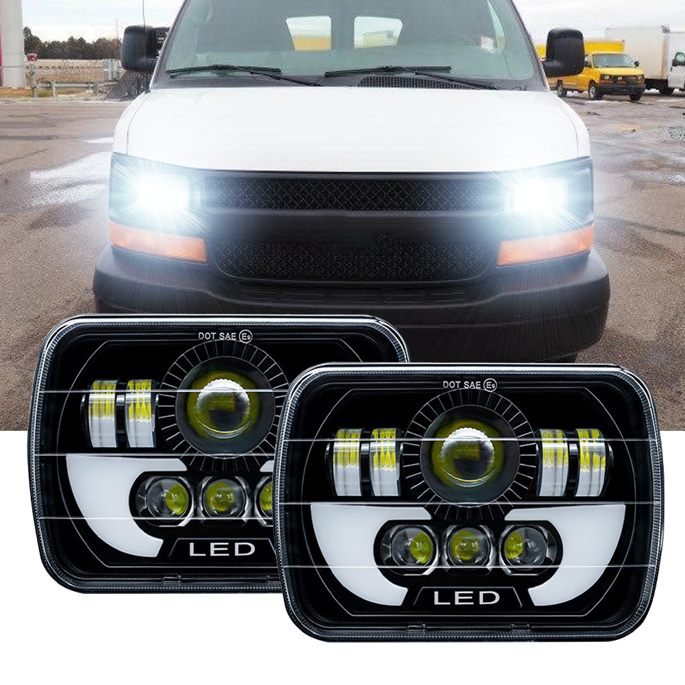 Fits Chevy Express Cargo Van 1500 2500 3500 Pair 7x6 5x7 LED Headlights Hi/Lo