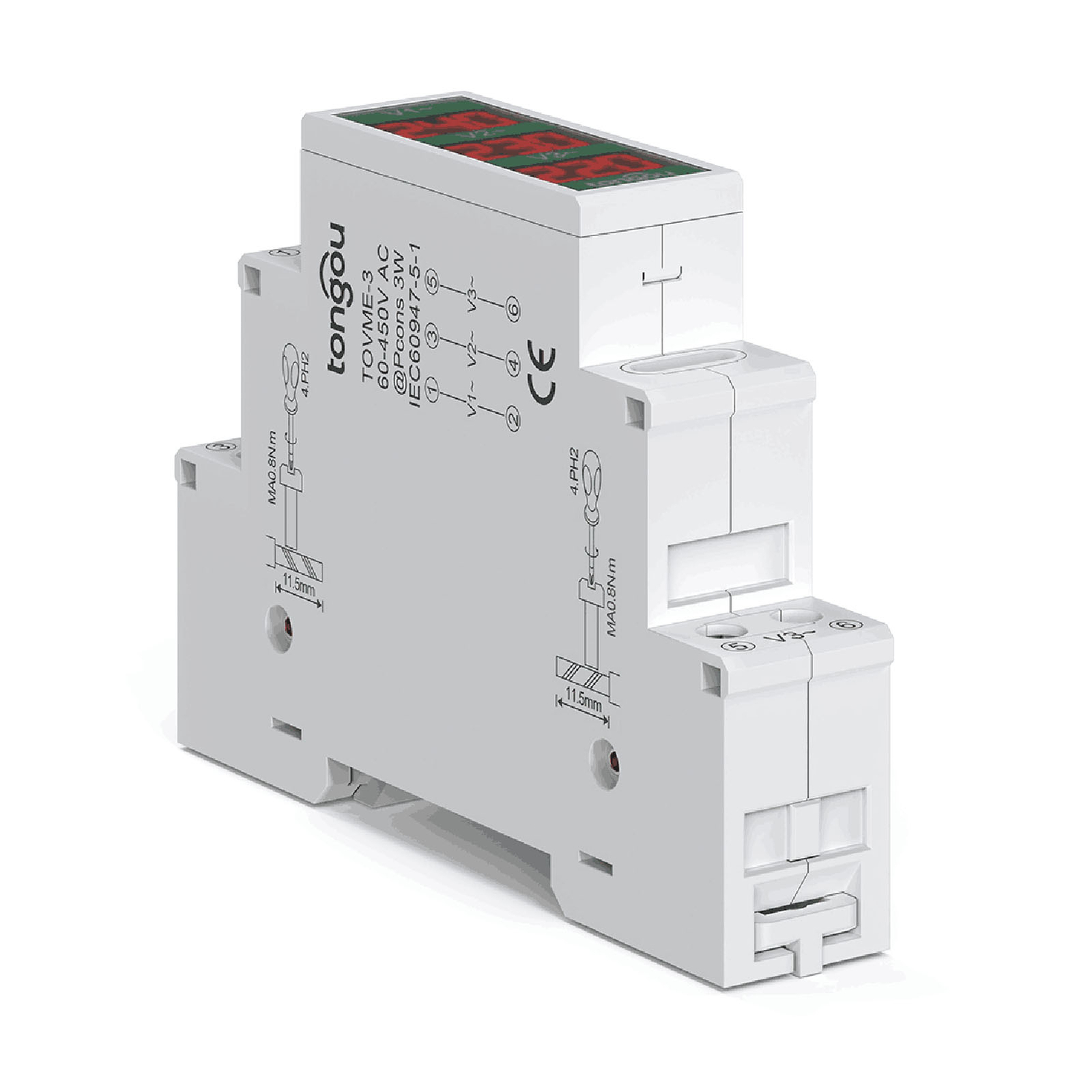 80~500V Three Phase 35mm Din Rail Mount Voltage Meter Modular Voltmeter K3S8