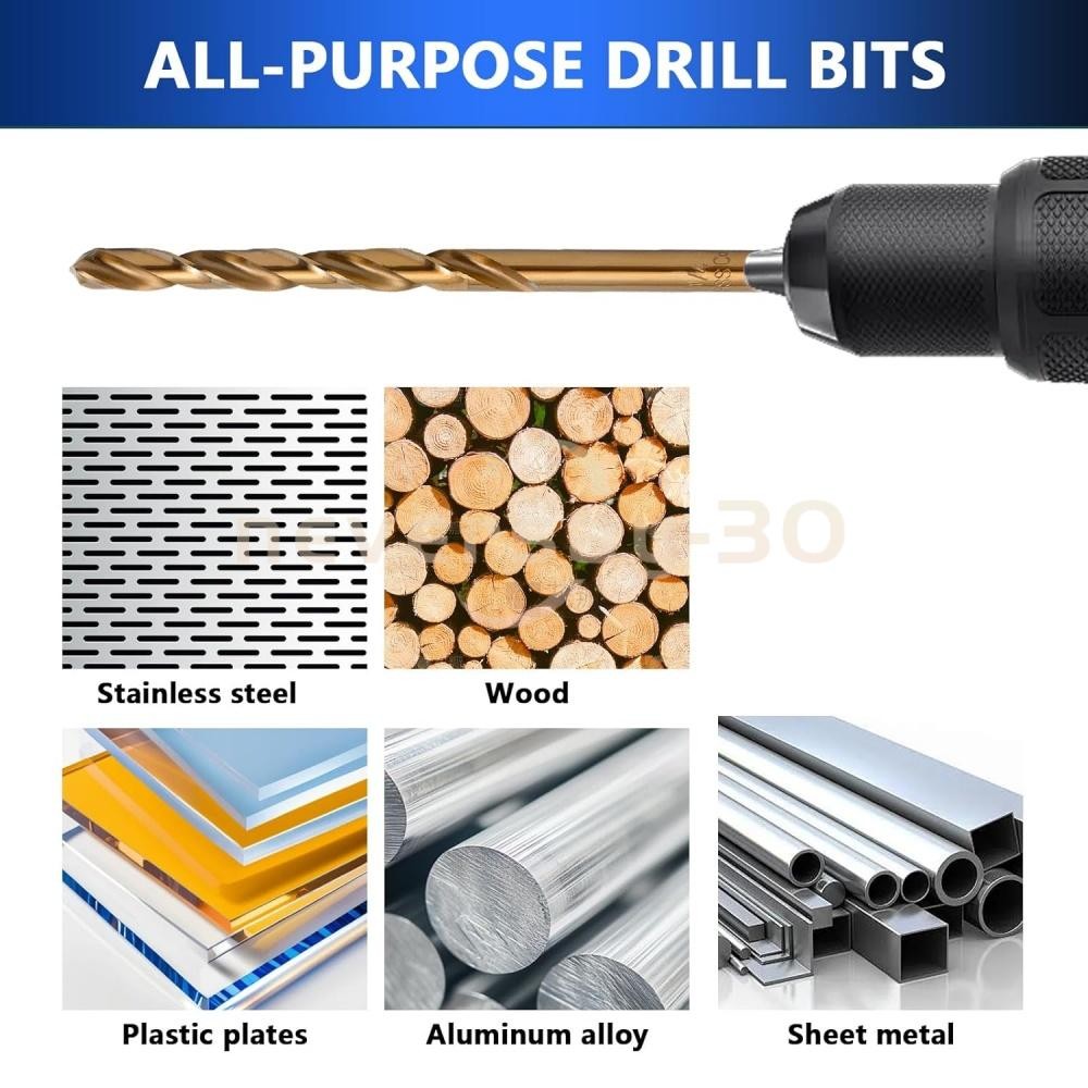 29PCS/Set HSS Drill Bits Black Gold Multi-Bits Twist Metal Drill Bit 1/16"-1/2"