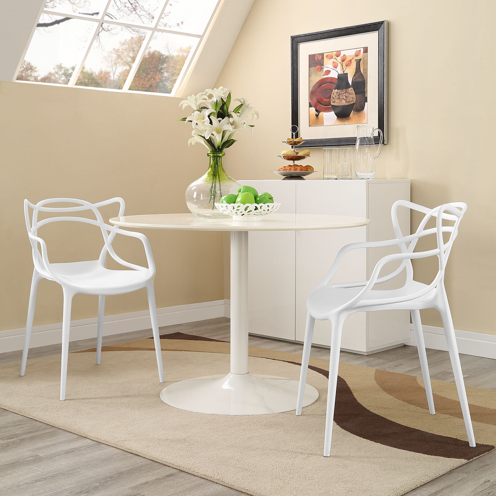 Modway Entangled Modern Molded Plastic Two Dining Armchairs in White