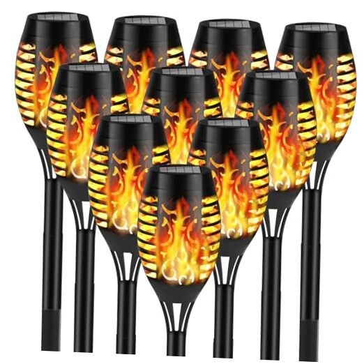Solar Flame Lights Outdoor, 10 Pack Solar Torch Lights with Black 10 Pack