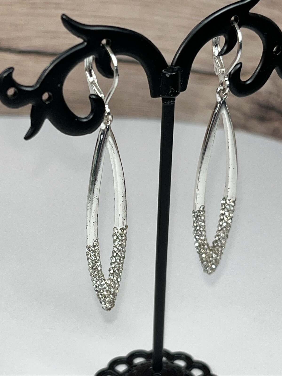 Joan Rivers Silver Rhinestone Earrings 2.5"