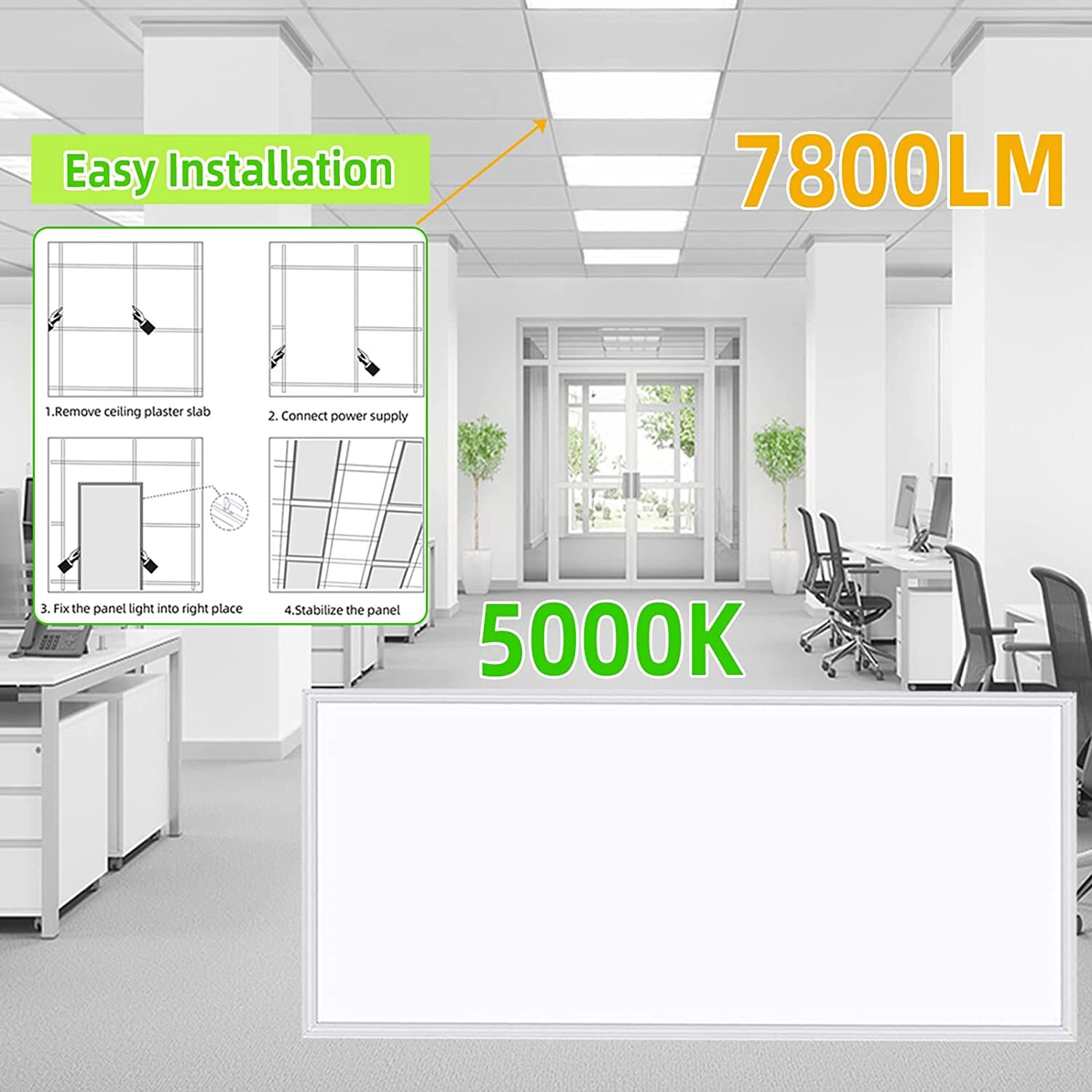 2x4 LED Flat Panel 5000K Light Fixture White,4pack 75W,Drop Ceiling Office Light