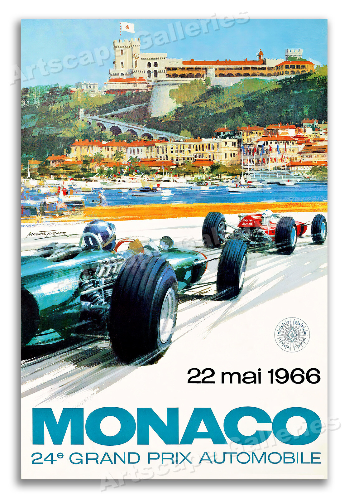 1966 Automotive Poster - Monaco Grand Prix Vintage Style Poster - 16x24