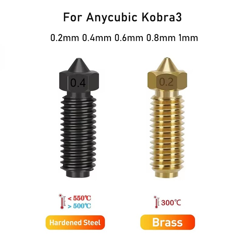 For Anycubic Kobra3 Hotend Nozzle 0.2 0.4 0.6 0.8mm Hardened steel Brass Nozzle