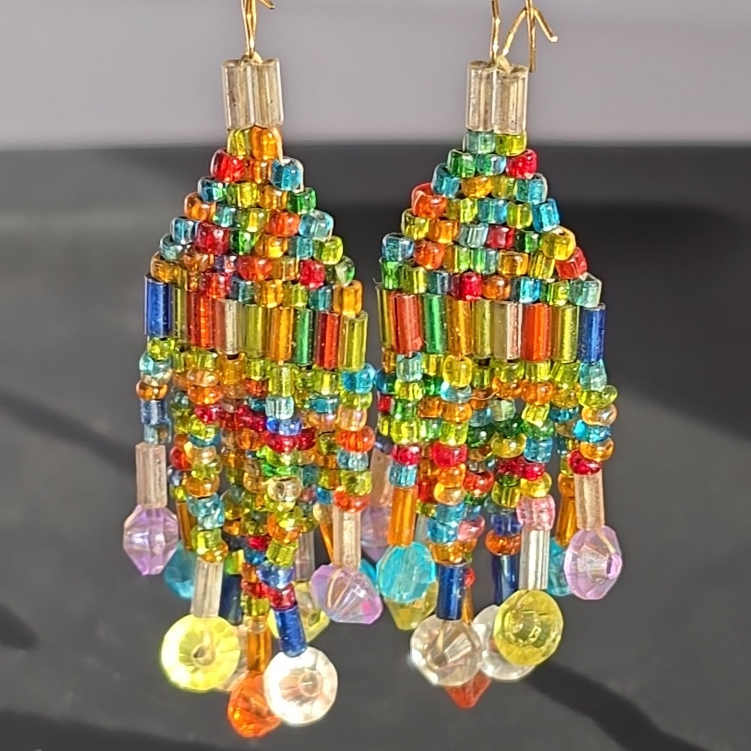 Vintage Rainbow seed bead earrings
