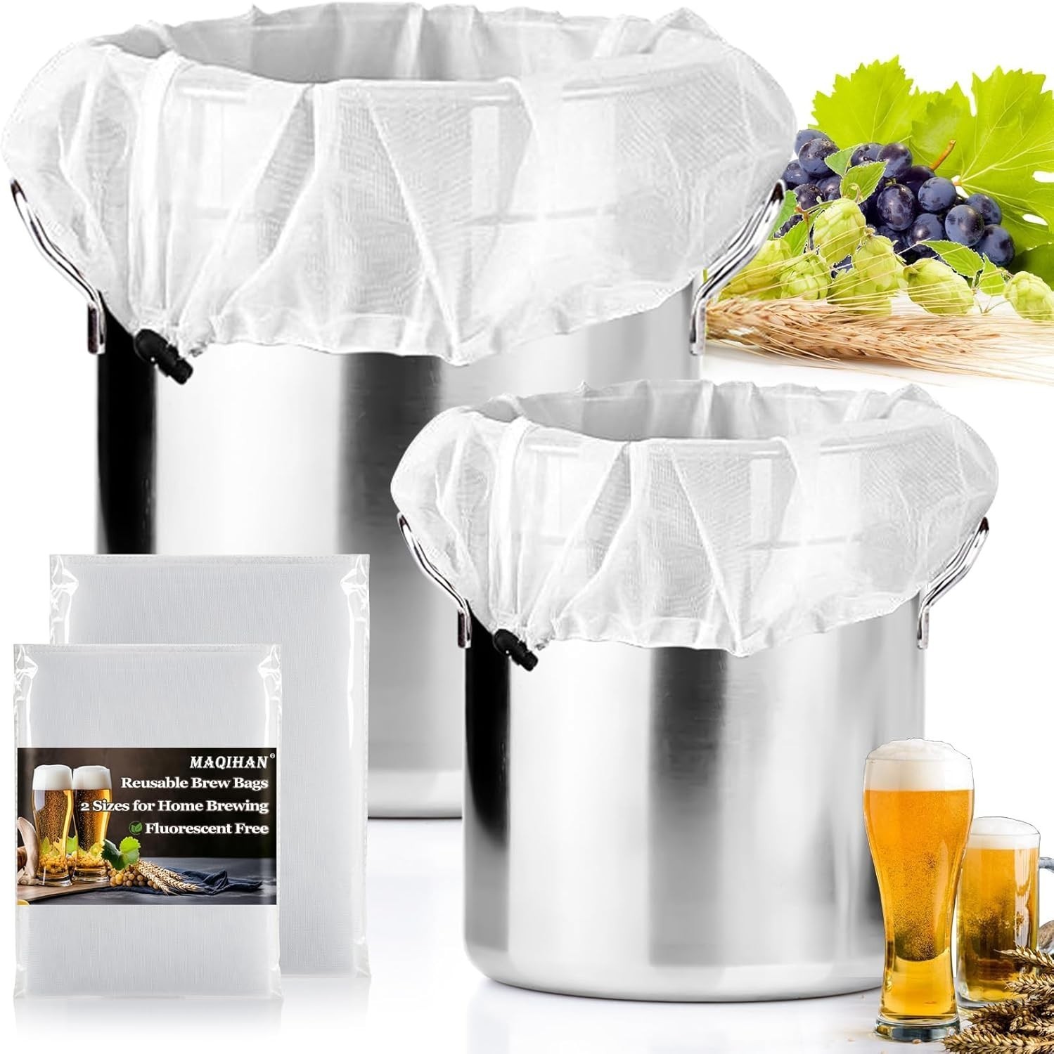 2 Pack Reusable Brew Bags Extra Large Fine Mesh Strainer Bag Home Brewing