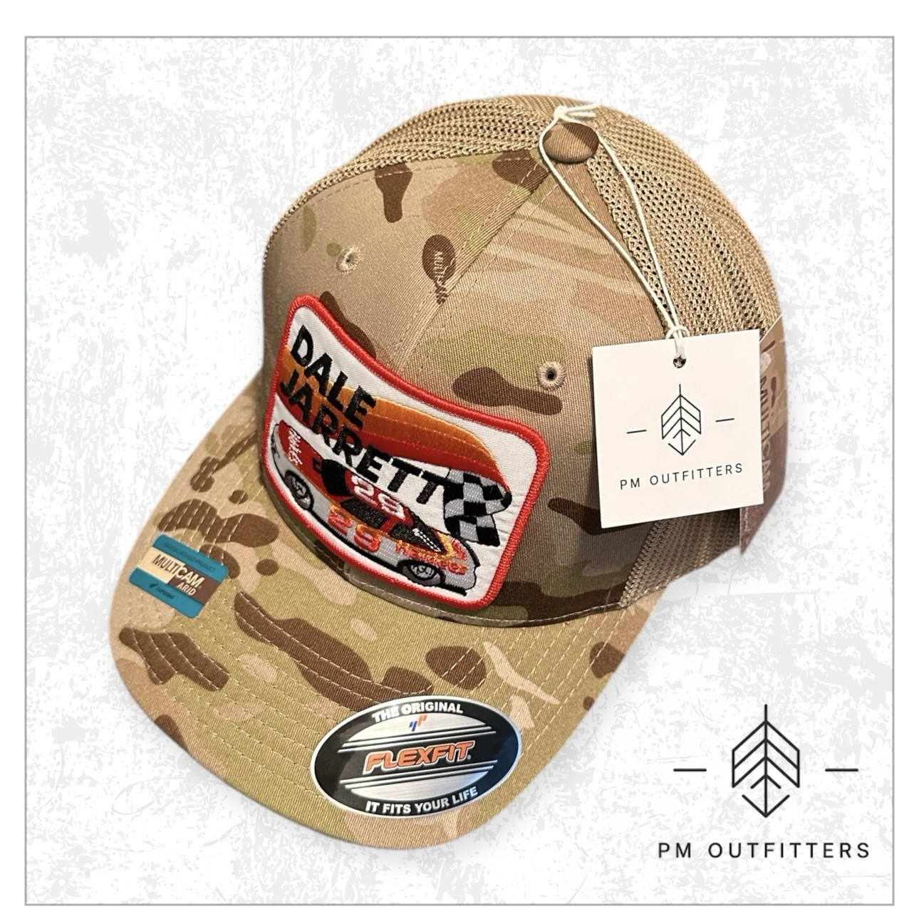 Vintage Dale Jarrett Hardees #29 Yupoong FlexFit Multicam Arid Camo Trucker Hat