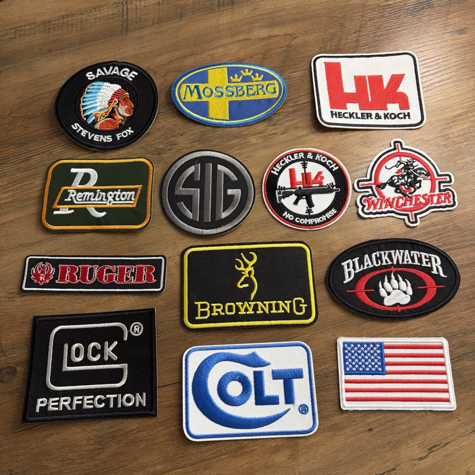 Pack of 13 Firearms Guns Military USA American Flag Embroidered Patches Iron On