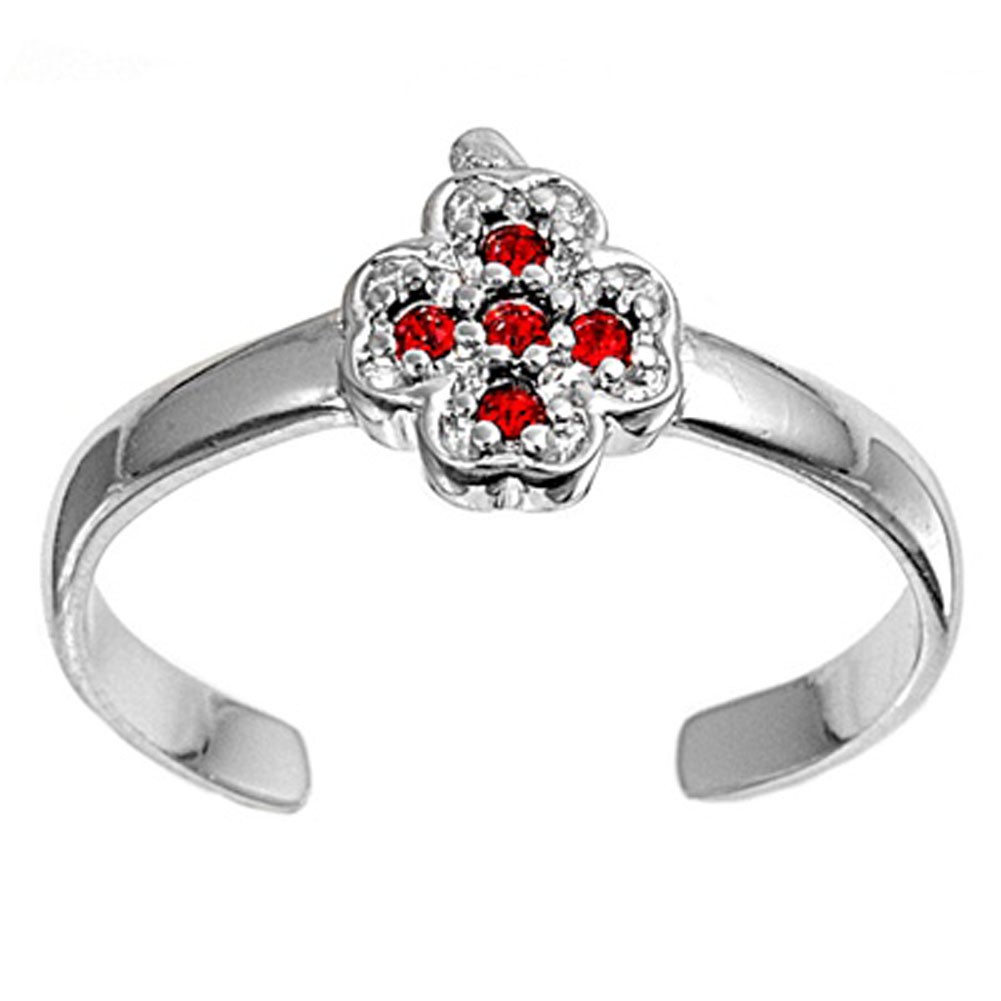 Clover Cross Simulated Red .925 Sterling Silver Toe Ring