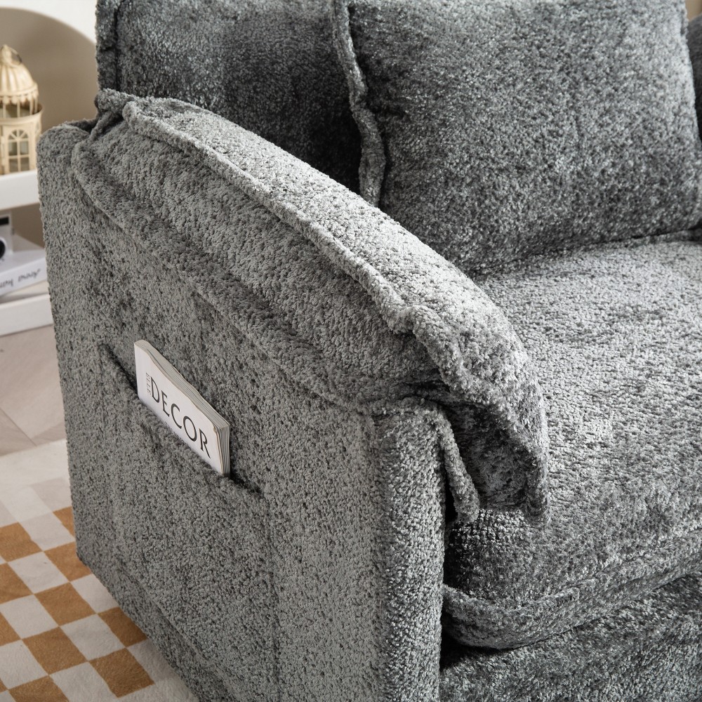 DARK GREY Oversized Boucle Sofa Bed – Portable Ottoman, Wider Seat,Deep Cushions