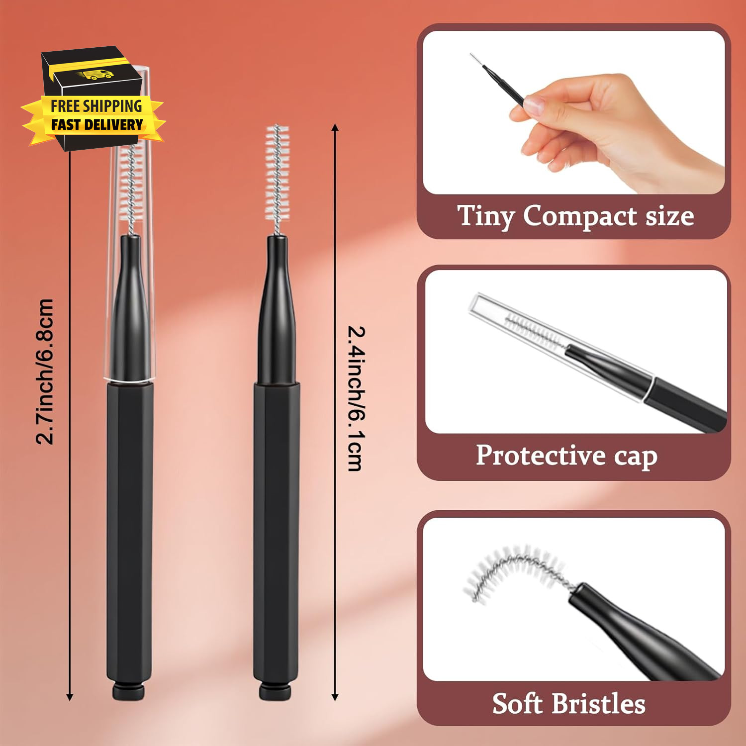 40Pcs Micro Eyebrow Brush with Cap, Brow Lamination Brush Spoolies for Eyelash &