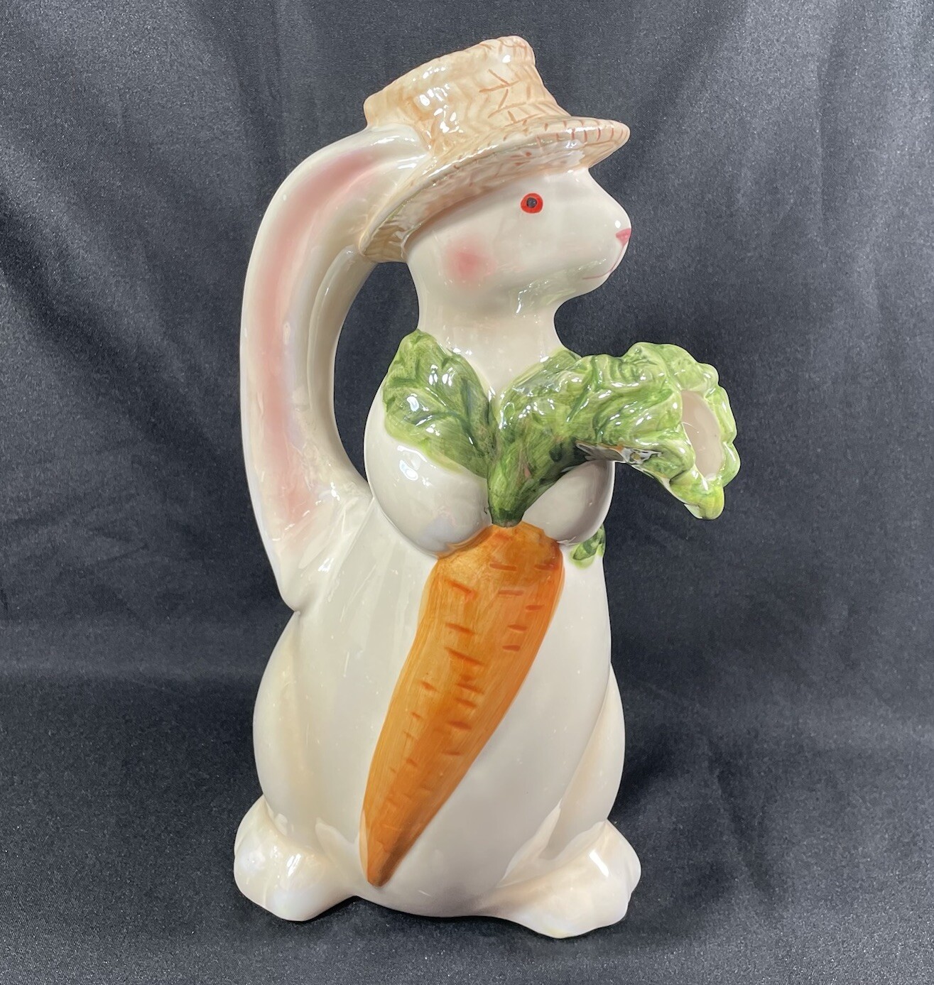 Department 56 Spring Easter Bunny Rabbit/ Carrot Beverage Pitcher Vase ~11” Tall