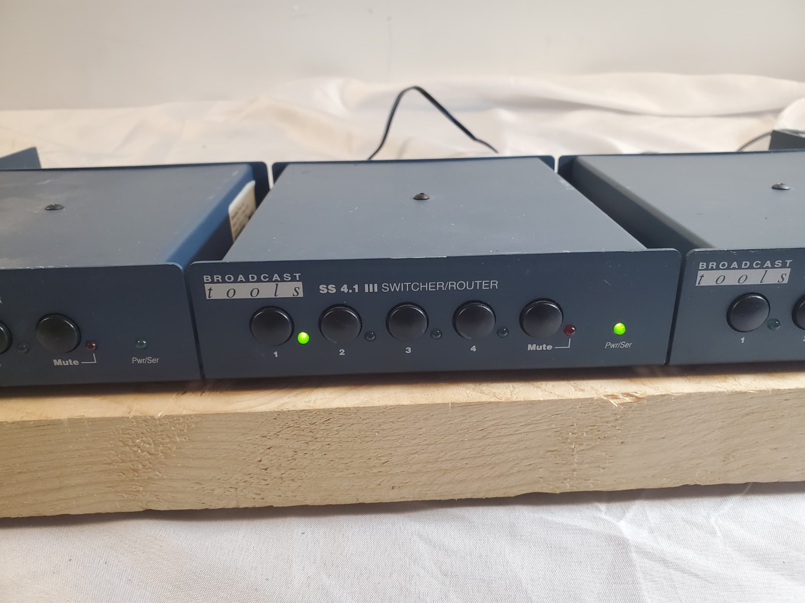 3x Broadcast Tools SS4.1 III Balanced Audio Automation Switcher in Ra-1 Rack