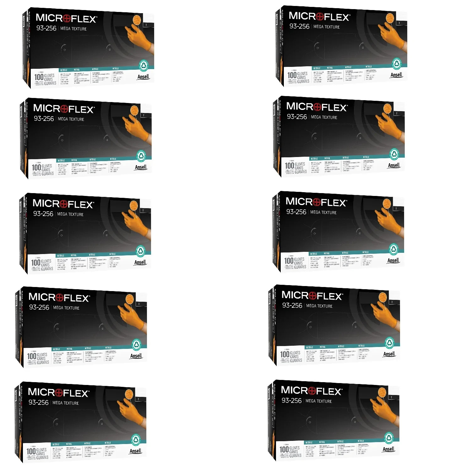 Microflex 93-256M Mega Texture MEDIUM Orange Nitrile Gloves 1 Case=1000