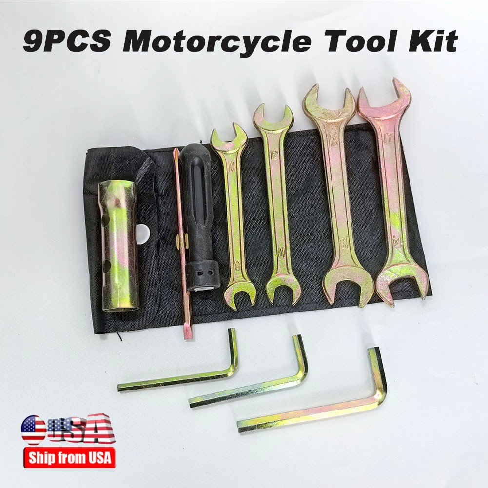 9Pcs Motorcycle Spark Plug Spanner Wrench Socket Screwdriver Tool Kit Universal