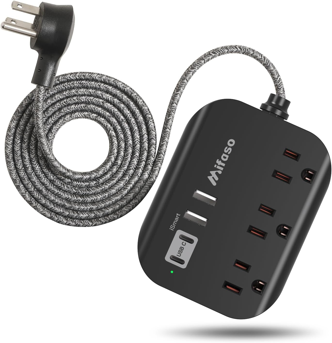 Flat Plug Extension Cord 5Ft 3 Outlets 4 USB Ports Dorm Room Apartment Essential
