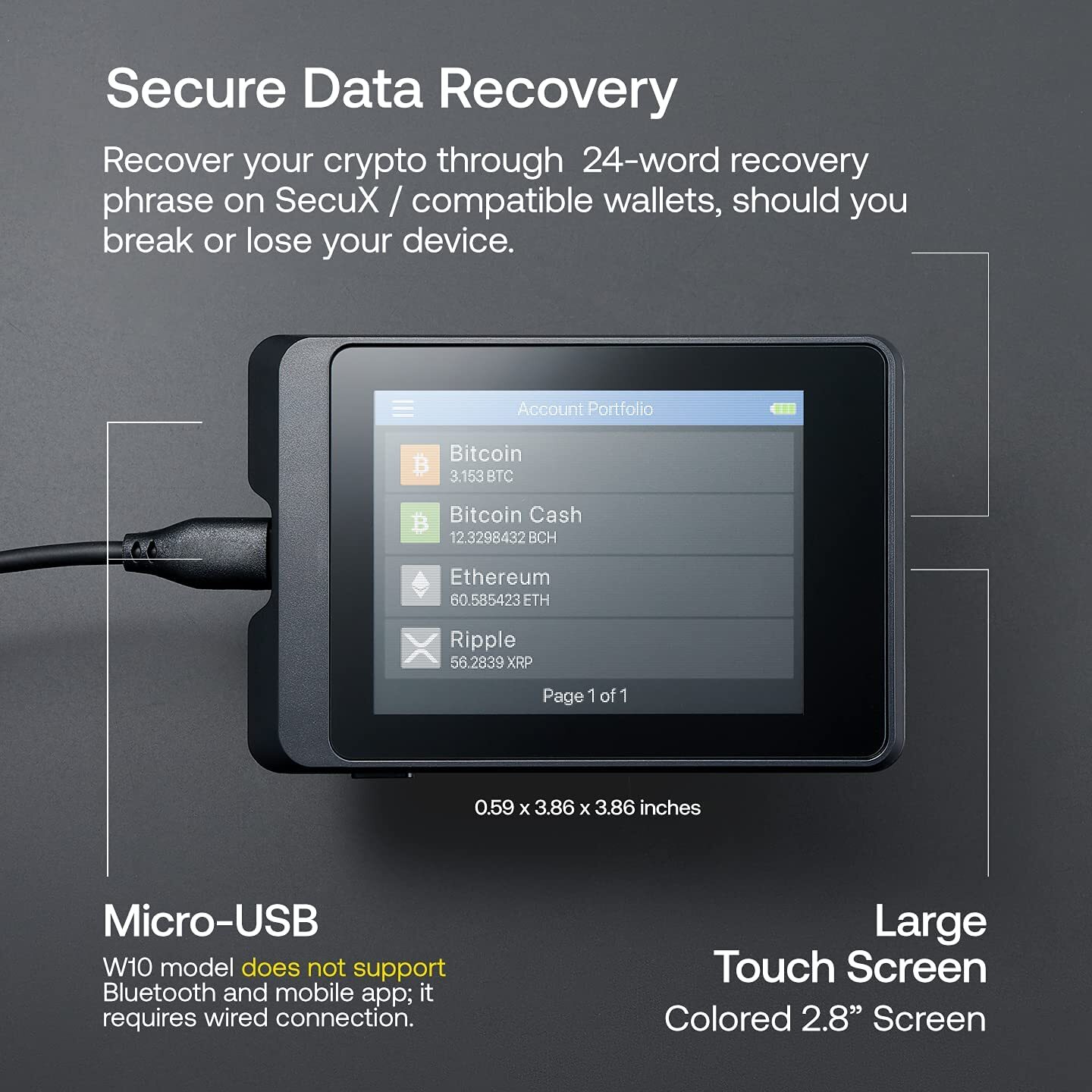 SecuX W10 Secure Touchscreen Crypto Hardware Wallet