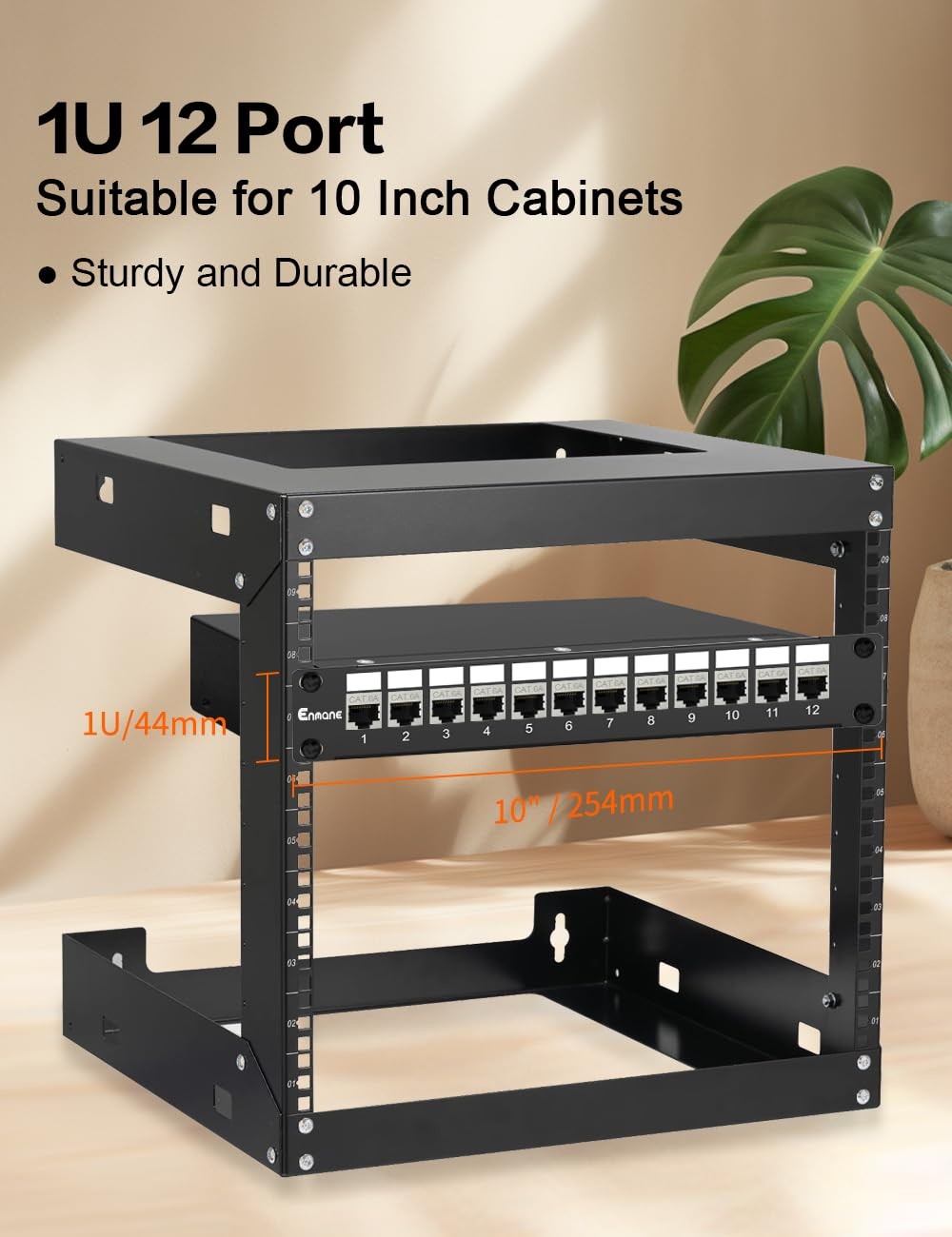 12 Port Keystone Patch Panel CAT6a Rackmount Wall Mount 1U 10 Inch Network