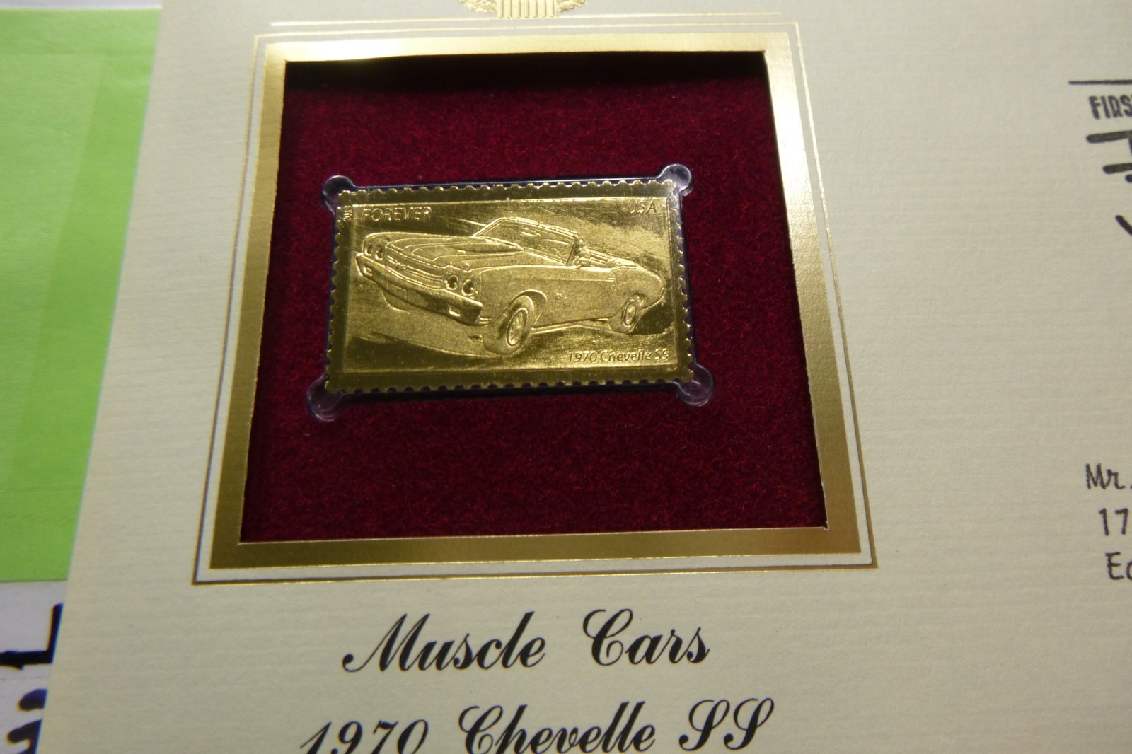 1970 CHEVELLE SS 450 HORSEPOWER MUSCLE CAR 2013 1ST DAY ISSUE 22KT GOLD STAMP Y4