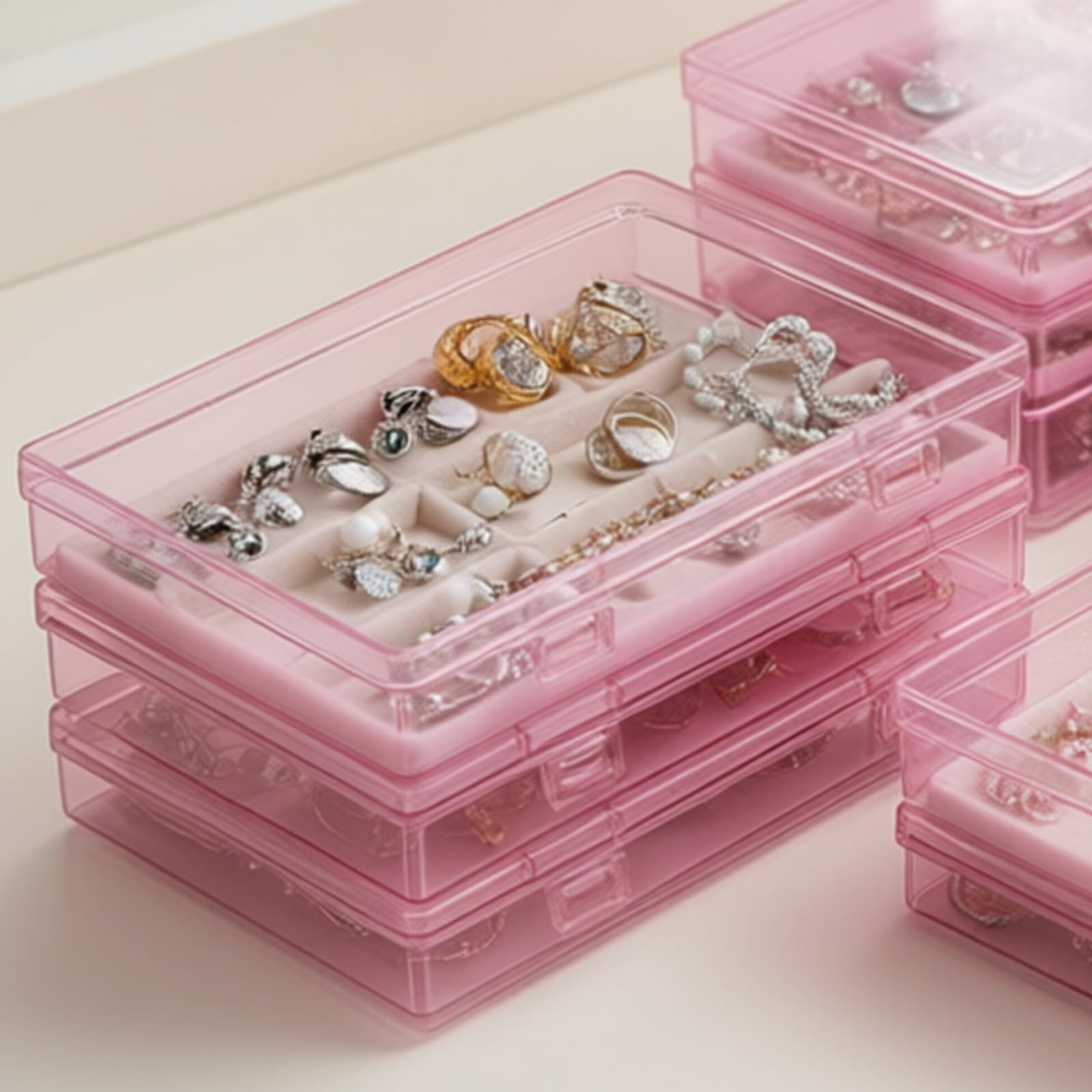 7.1x4.3x1.2 Inch Rectangular Plastic Boxes Empty Storage Organizer Pink 4 PCS