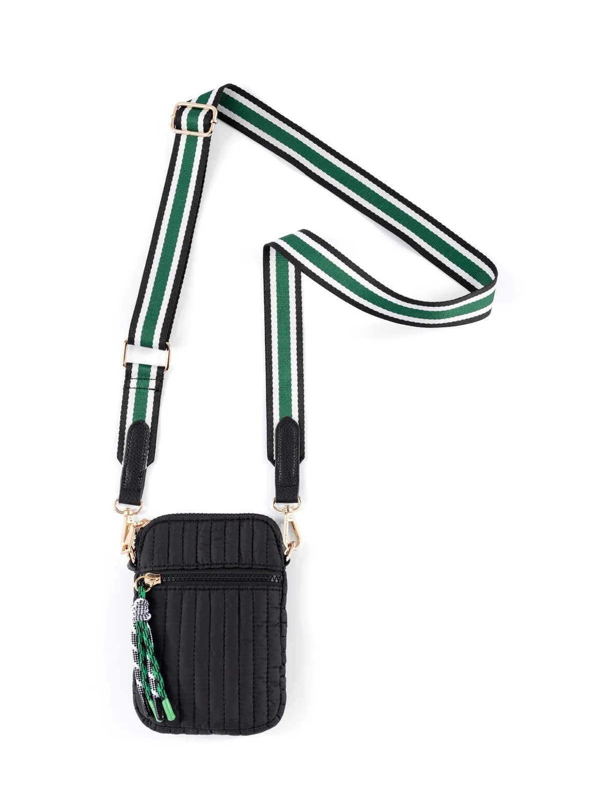 NEW!  Shiraleah Ezra Phone Holder Quilted Crossbody Bag w/Detachable Strap BLACK